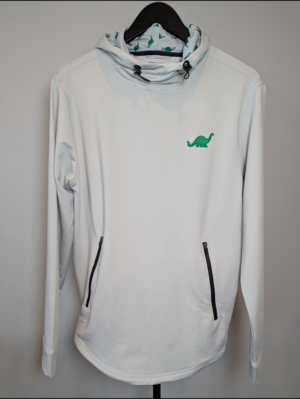 Swannies Golf Mens Size S Hoodie Gray Performance Pullover Stretch Dinosaur